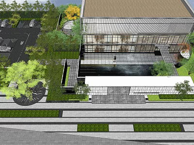 Modern Garden Landscape Design With Water Feature Green Plants And Paved Ground 3d model