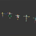 Characters And Creatures With Various Designs Multiple Colors And Different Poses Standing On Dark Background 3d model