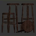 Three Wooden Stools With Classic Design And Carved Legs In Various Heights