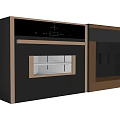Modern Built in Kitchen Appliance With Gold Accent Gray Cabinet Glass Door And Control Panel