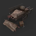 Game and Movie Character Wooden Cart with Worn Canvas Cover and Wooden Crate