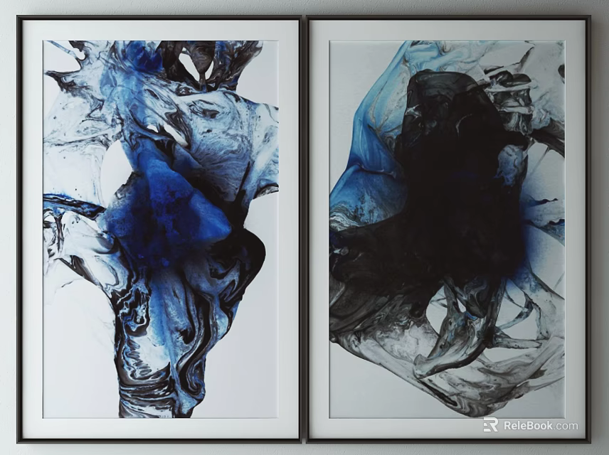 Abstract Blue And Black Framed Paintings For Modern Wall Decor 3d model 