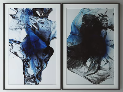 Abstract Blue And Black Framed Paintings For Modern Wall Decor 3d model