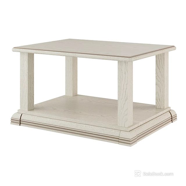 Classic White Wooden Coffee Table With Lower Shelf And Solid Legs Design 3d model 