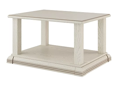 Classic White Wooden Coffee Table With Lower Shelf And Solid Legs Design 3d model