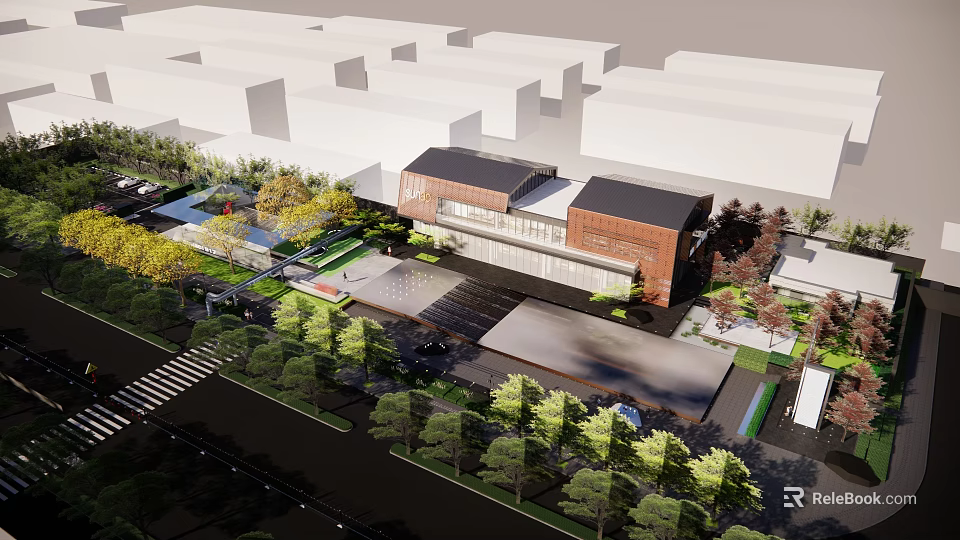 Modern Garden Landscape Design With Contemporary Building Green Plants And Pathway 3d model 