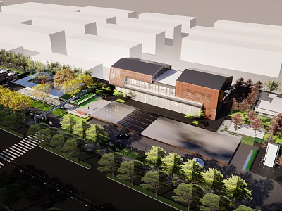 Modern Garden Landscape Design With Contemporary Building Green Plants And Pathway 3d model