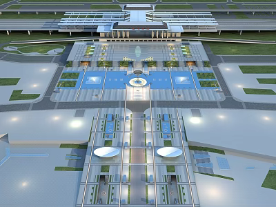 Modern Public Square Design With Central Fountain Symmetric Layout And Lighting Features 3d model