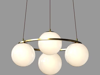Modern Hanging Chandelier with Four White Spheres and Golden Ring Design 3d model