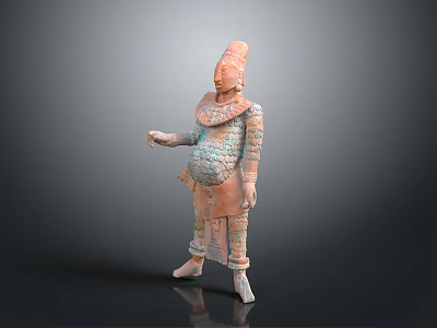 Ancient Chinese Terracotta Warrior Sculpture With Painted Armor And Standing Posture 3d model