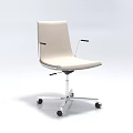 Beige Upholstered Office Chair with Black Armrests and Metal Wheeled Base in Modern Sleek Design
