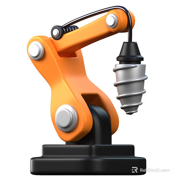 Smart Robotic Arm With Orange Structure Black Base And Metal Drill Bit 3d model
