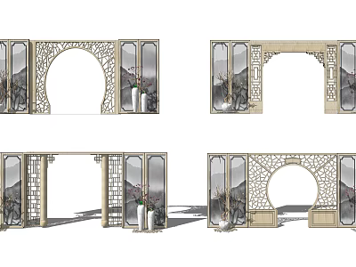 Traditional Chinese Wooden Door Arch Design With Carved Patterns And Decorative Elements 3d model