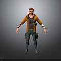 Adventurous Human Character In Orange Jacket Black Shirt Green Pants With Tactical Gear Straps