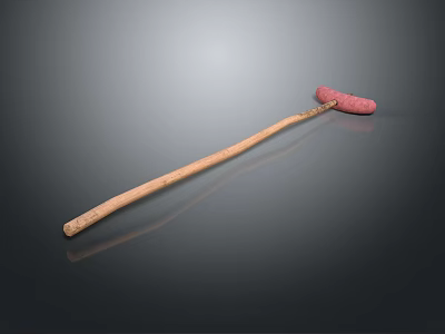 Long Wooden Handle With Two Pink Sweet Potatoes Isolated On Black Background With Reflection 3d model