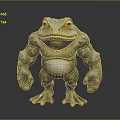 Muscular Frog With Large Yellow Eyes Green And Yellow Body Cartoon 3D Model Standing Pose