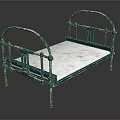 Vintage Teal Single Bed With Curved Metal Frame And White Mattress