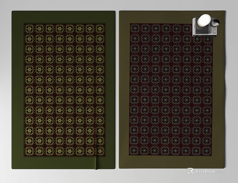 Classic Square Rug with Green Dark Green Backgrounds and Yellow Red Geometric Patterns 3d model 