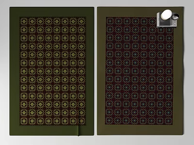 Classic Square Rug with Green Dark Green Backgrounds and Yellow Red Geometric Patterns 3d model