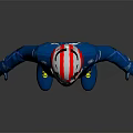 Racing Driver Wearing Blue Suit Red White Helmet Yellow Shoes And Blue Gloves Standing