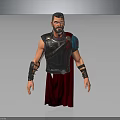 3D Model of Humanoid Warrior Character With Ancient Armor Red Robe and Blue Shoulder Guards
