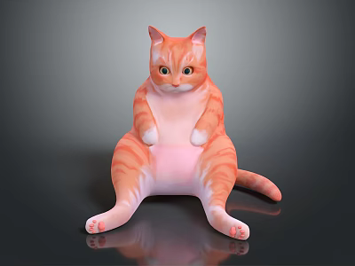 Fat Orange Striped Reptile Sitting On Black Reflective Surface With Green Eyes 3d model