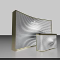Modern Store Front Desk with Gold Frame Striped Panel Design and Sleek Surface