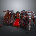 Medieval Entrance Scene With Wooden Door Iron Chains Red Carpet Stone Bricks And Barrels