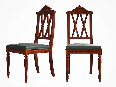 Traditional Wooden Dining Chairs With Crossback Design And Green Padded Seats 3d model