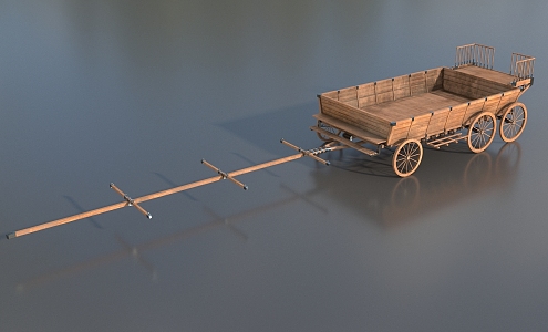 Large six-wheeled carriage cart earth cart truck racket wood cart wood cart wood trailer ancient wooden car low face number low model simple model film and television level 3d model