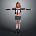 Woman With Arms Outstretched In School Uniform White Top Gray Skirt And Pink Tie