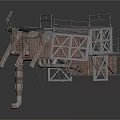 Vintage Industrial Platform Structure With Metal Railings Roof Panels And Supporting Posts