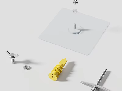 Essential Hardware Tools Including Screws Bolts Nails Washers And Metal Fasteners 3d model