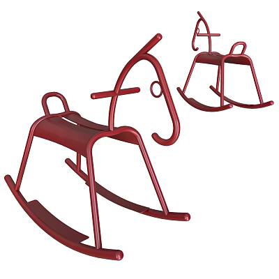 Red Horse Shaped Kids Rocking Chair With Sturdy Design For Childrens Playroom 3d model