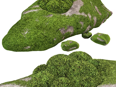 Lush Green Moss Covered Rocks With Small Stones In Natural Setting 3d model