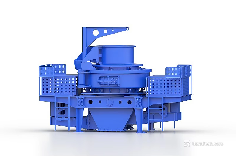 Blue Industrial Crushing Equipment With Top Feeding Port Side Structures And Bottom Support 3d model 