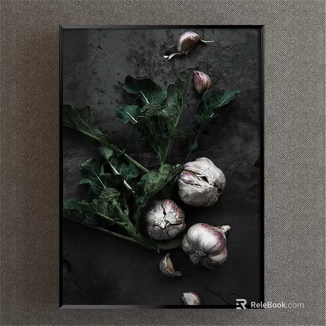 Organic Garlic Bulbs With Fresh Green Leaves On Dark Surface 3d model 