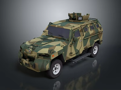 Armored Military Off Road Vehicle With Camouflage Paint And Roof Mounted Equipment 3d model