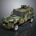 Armored Military Off Road Vehicle With Camouflage Paint And Roof Mounted Equipment