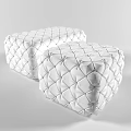 Beige Fabric Ottoman and Black Leather Ottoman with Quilted Stitching Design