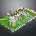 3D Architectural Model of Urban Complex With Buildings Greenery and Central Plaza