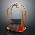 Golden Luggage Cart With Stacked Suitcases On Red Base And Wheels