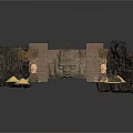 Ancient Ruin Entrance Scene With Stone Walls Statue Vines Torches And Gold Coins