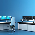 Modern Office Desk Workstation With Multiple Monitors And Ergonomic Chair Setup 3d model