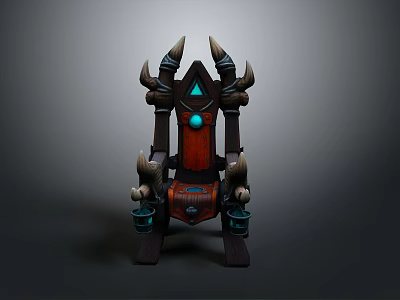 Vintage Fantasy Style Wooden Decorative Chair With Spiked Top Blue Gem And Claw Like Armrests 3d model