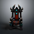 Vintage Fantasy Style Wooden Decorative Chair With Spiked Top Blue Gem And Claw Like Armrests