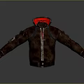 Brown Leather Jacket with Red Lining and Decorative Buttons on Sleeves 3d model