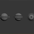 Metallic Spheres With Different Mechanical Designs Blue Accents Gear Details And Red Center