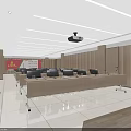 Spacious Conference Room With Wooden Walls White Ceiling Projection Screen And Neatly Arranged Black Chairs