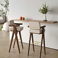 Modern Wooden Bar Counter With Bar Stools Vase Oranges And Green Plants
